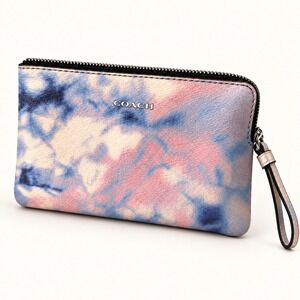 Coach Tie Dye Corner Zip Wristlet Wallet Pink Blue Purple Leather Candy Color